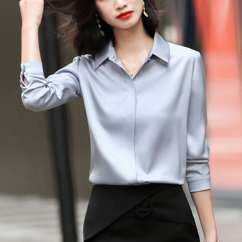 女装 衬衫 云翔四海 【品质保证】2021春秋新款灰色长袖雪纺衬衫女