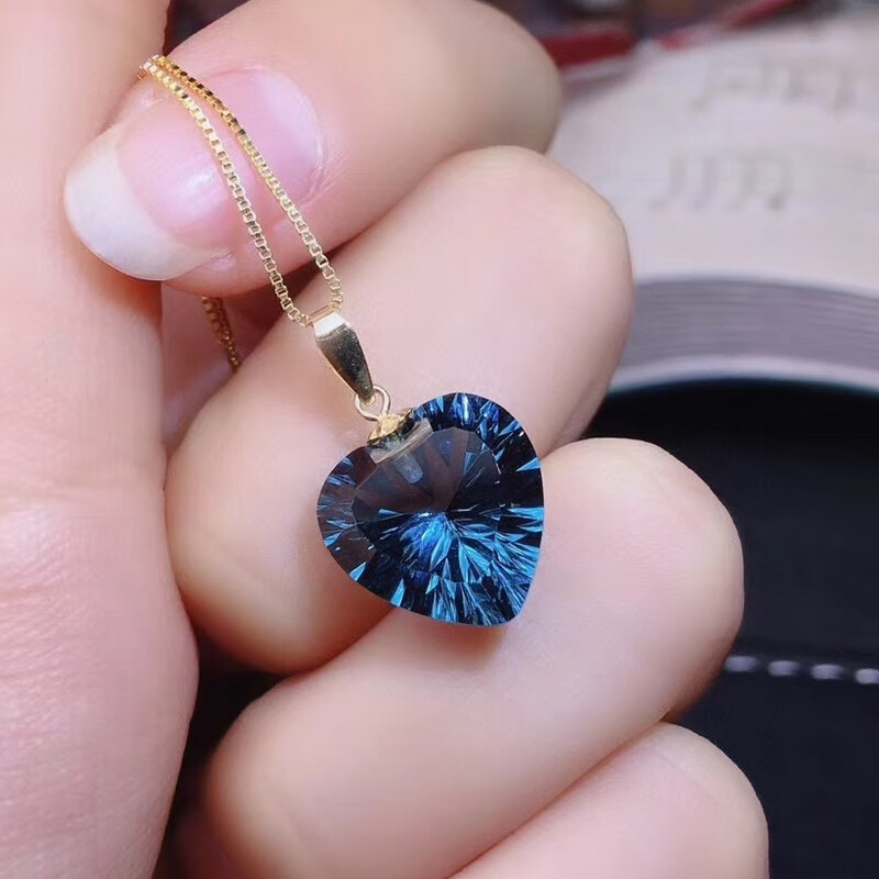 魏天选天然蓝宝石蓝托帕石项链女玫瑰金彩金锁骨链