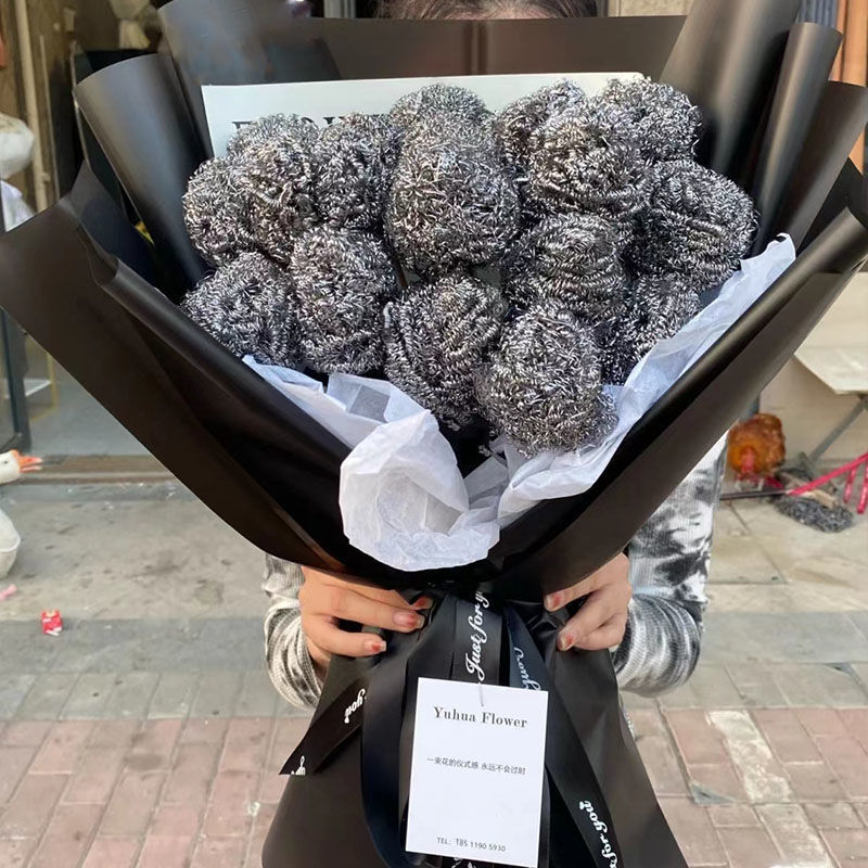 钢丝球花束304不锈钢友情小香风diy礼物搞怪有趣花语礼物送男天颛