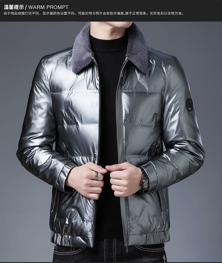 jeep吉普旗舰官方店男士羽绒服加厚短款毛领商务男装冬季亮面白鸭绒