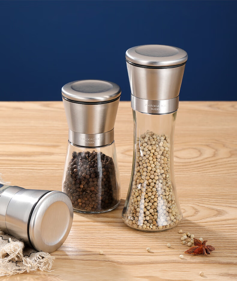 黑胡椒粒研磨器304不锈钢家用手动撒料现磨碎海盐调料瓶白花椒粉304