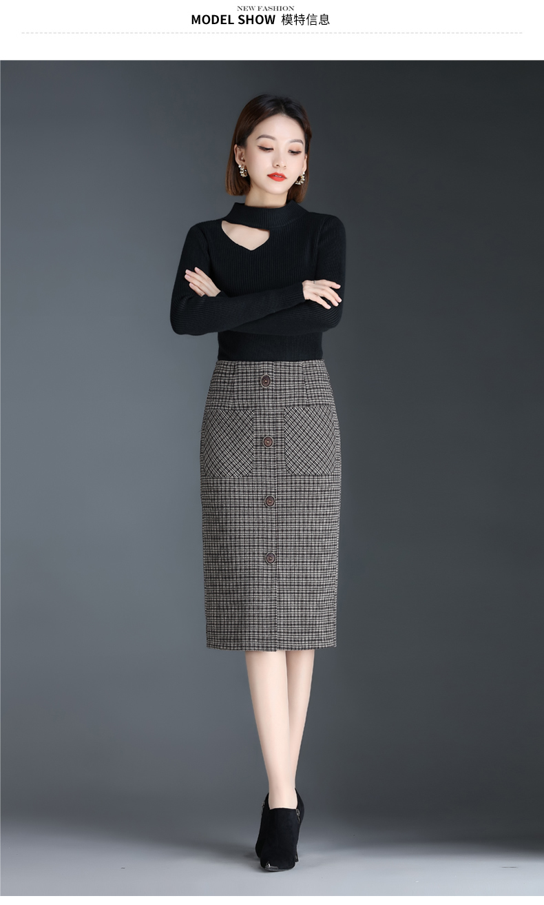 女生直筒裙半身裙过膝秋冬季中长款半裙格子女式穿的高腰显瘦包臀裙一