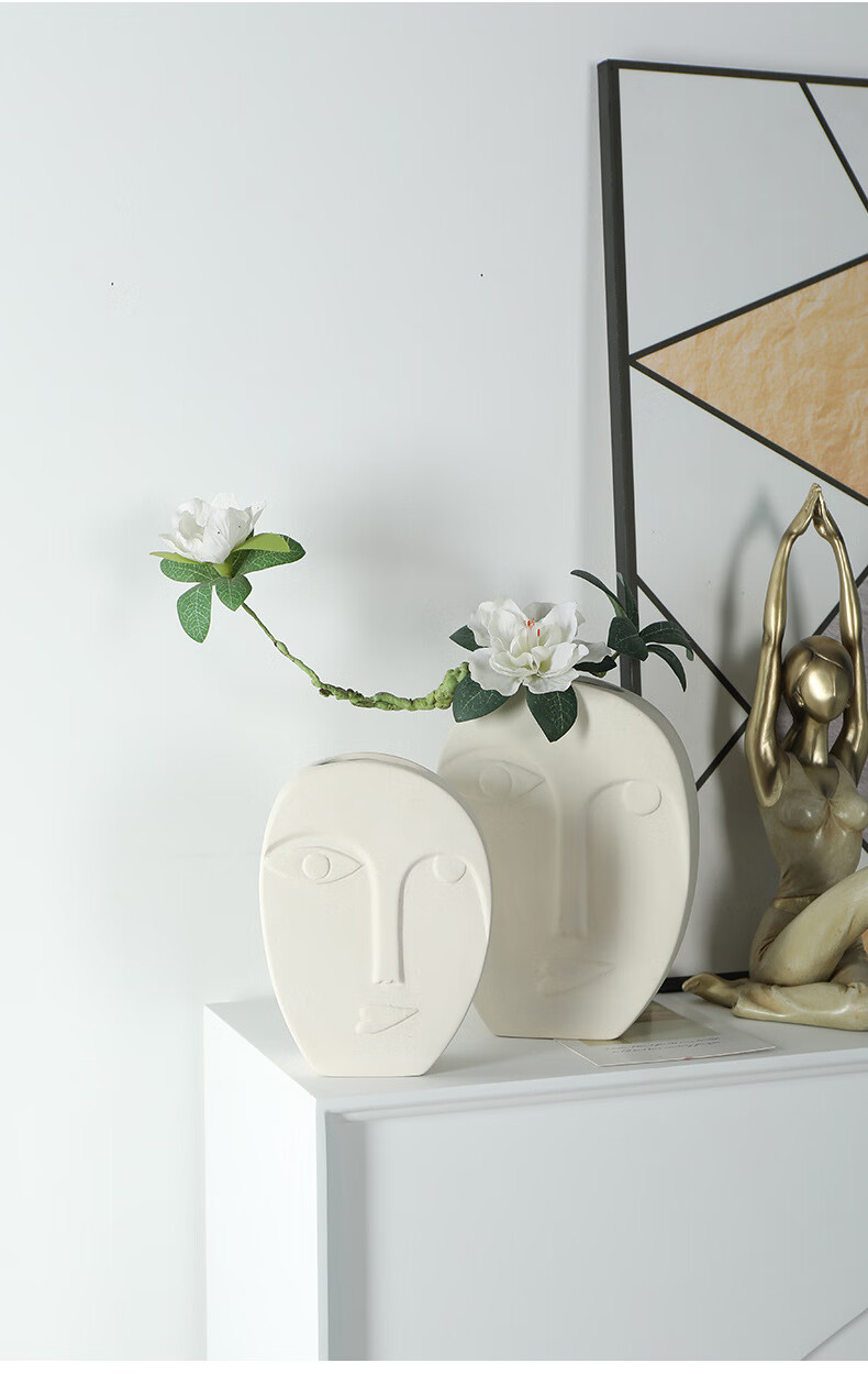 北欧人脸圆形陶瓷花瓶简约艺术抽象创意家居客厅干花插花装饰摆件 科