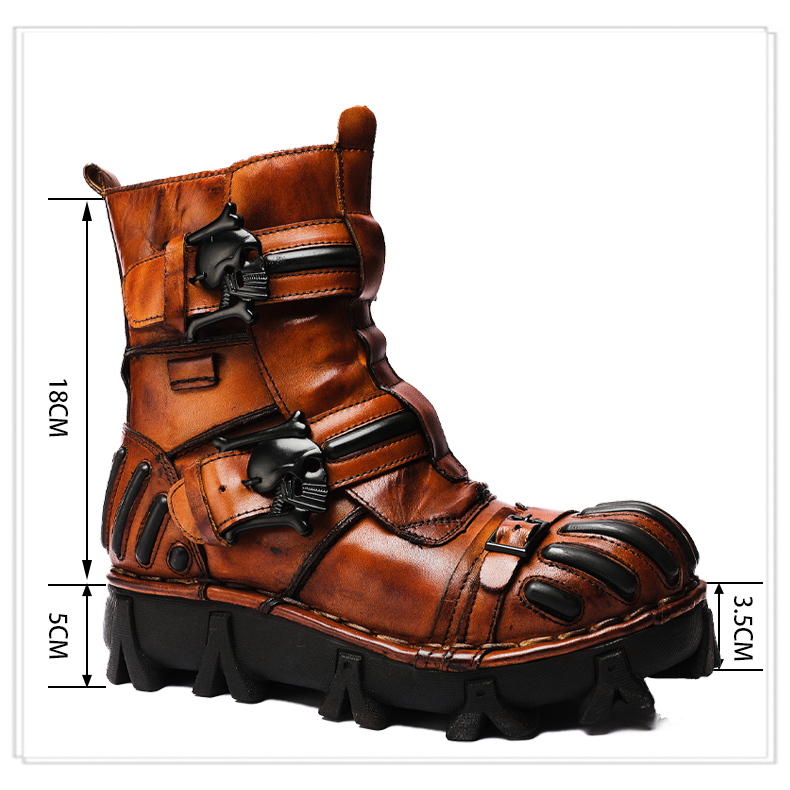 马丁靴男短靴厚底蒸汽朋克美式骑行手工哈雷机车皮靴定制款 1990红真