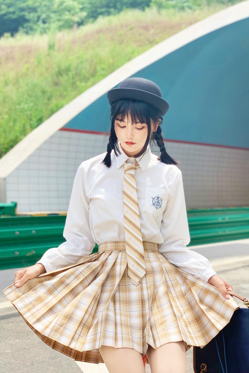 御茶家鹤秋原创jk制服格裙短短款早春季百褶半身裙现货45cm裙长xl