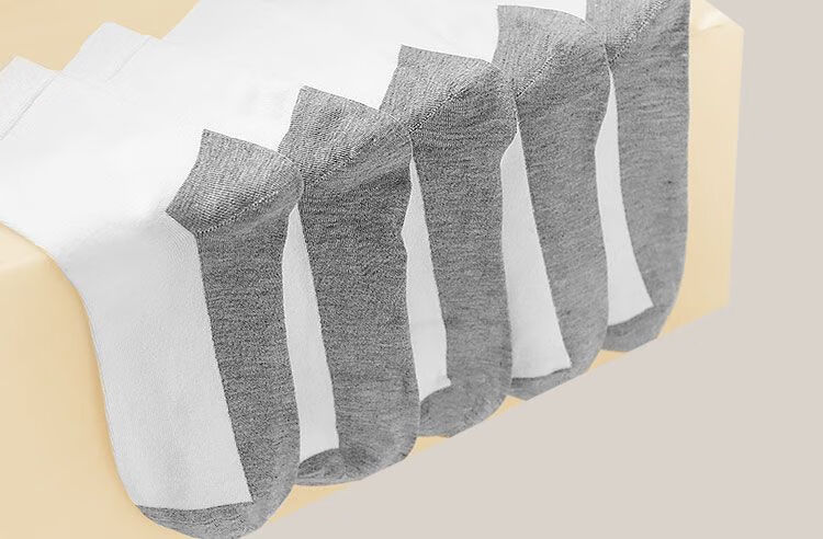 白袜男士薄棉袜灰底白袜子中筒春秋冬透气吸汗百搭5白色5灰底10双装