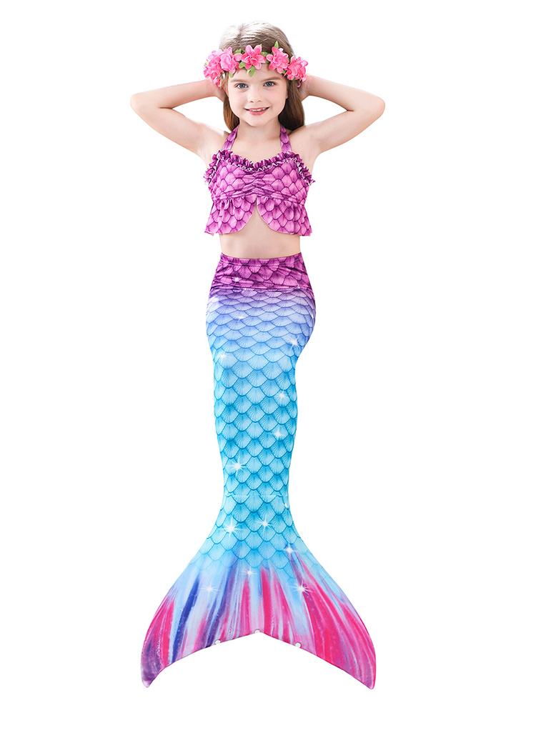 美人鱼尾巴服装人鱼尾巴泳衣女童公主裙游泳衣裤套装儿童温泉泳装套装