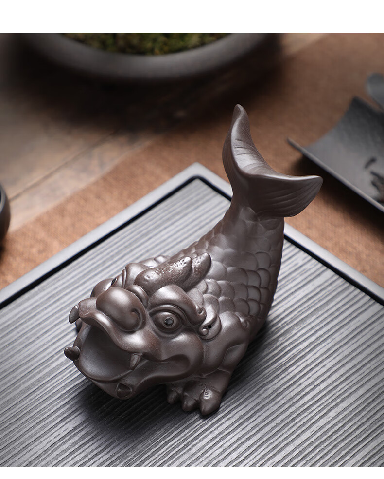 矜瓷紫砂茶宠精品手工原矿鱼化龙茶具配件茶桌茶台摆件茶玩紫砂茶宠鱼