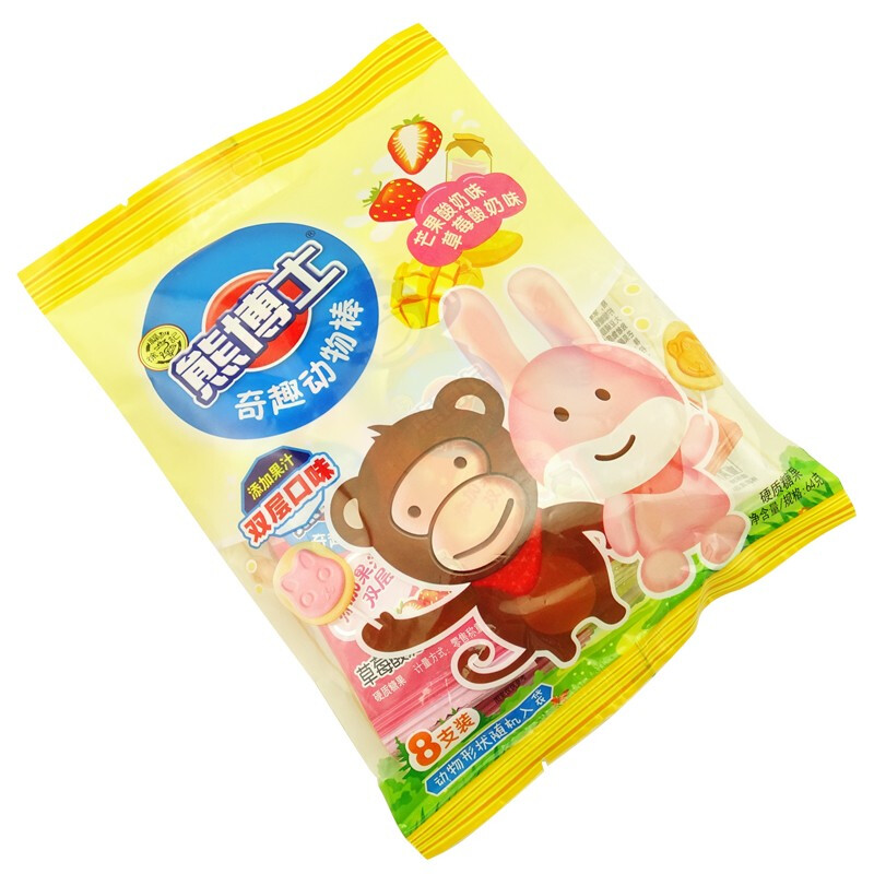 徐福记 熊博士 奇趣动物棒 双层口味 64g*4包 棒棒糖 零食 (随机口味)