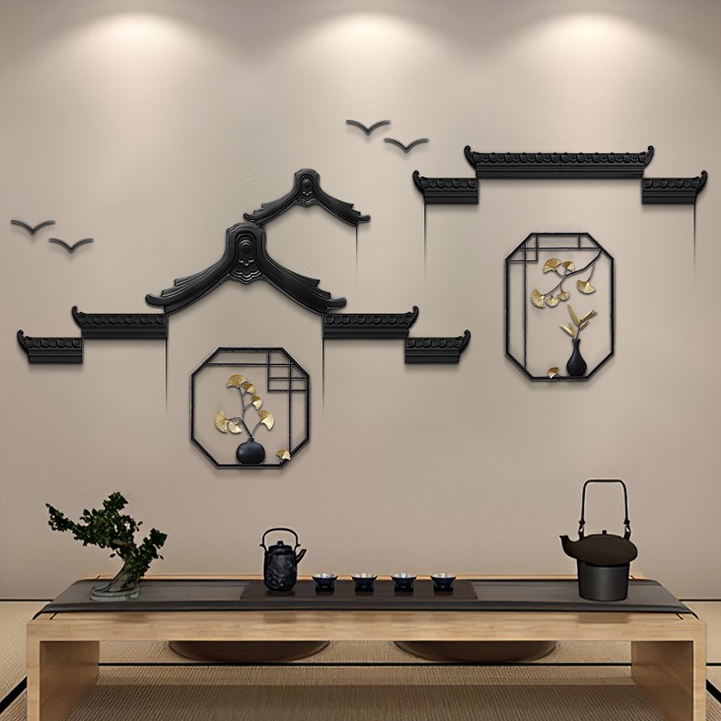 客厅电视背景墙面装饰品玄关楼梯墙壁挂饰中国风餐厅立体墙上布置茶壶