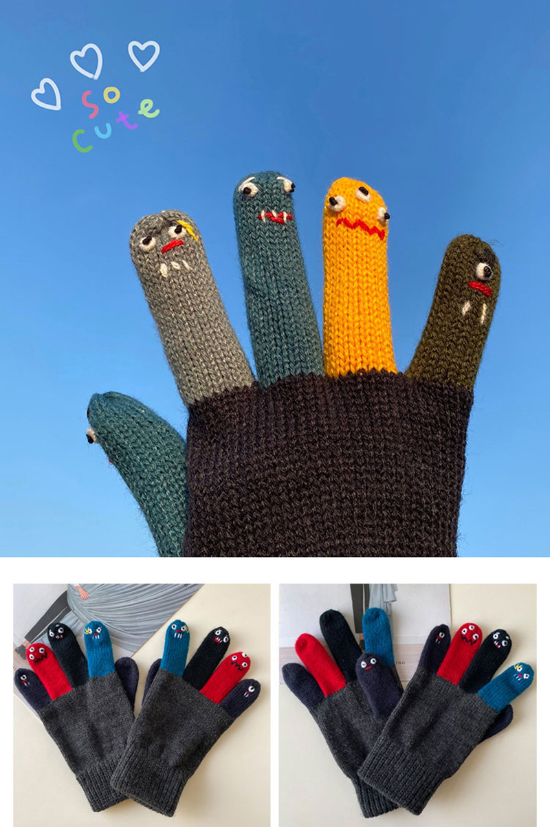 毛线手套女高品质手套女春秋韩版可爱手工钩织韩版保暖情侣时尚户外