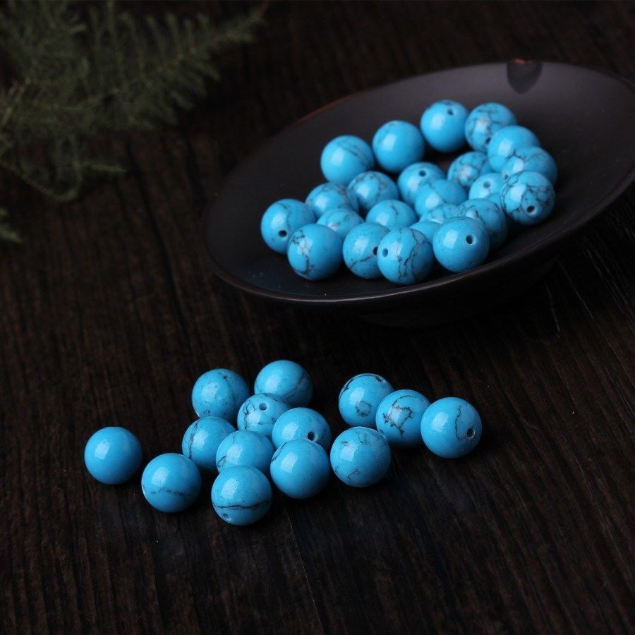 林越 绿松石圆珠弟子珠隔珠天然原矿蓝松金刚星月菩提配饰 10mm绿松买