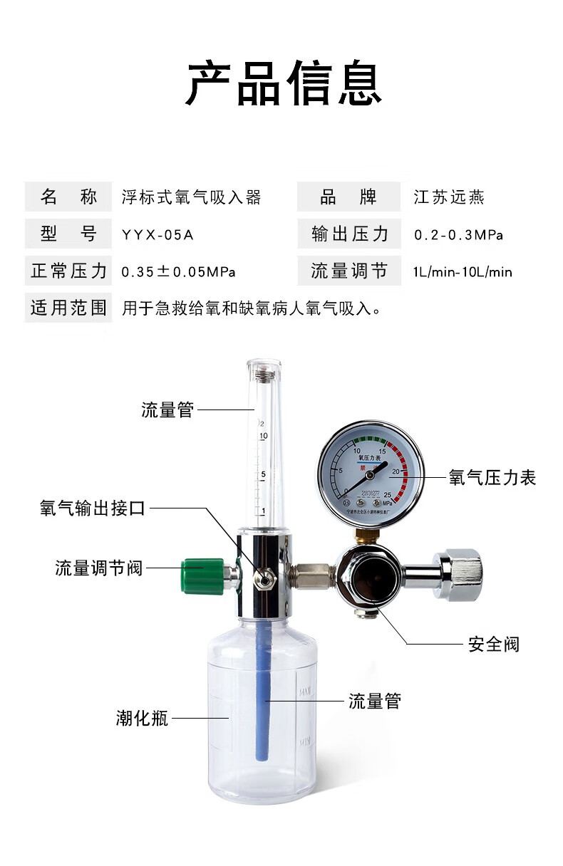 远燕浮标式氧气吸入器yyx05a医院用输氧吸氧氧气瓶氧气流量表浮标式