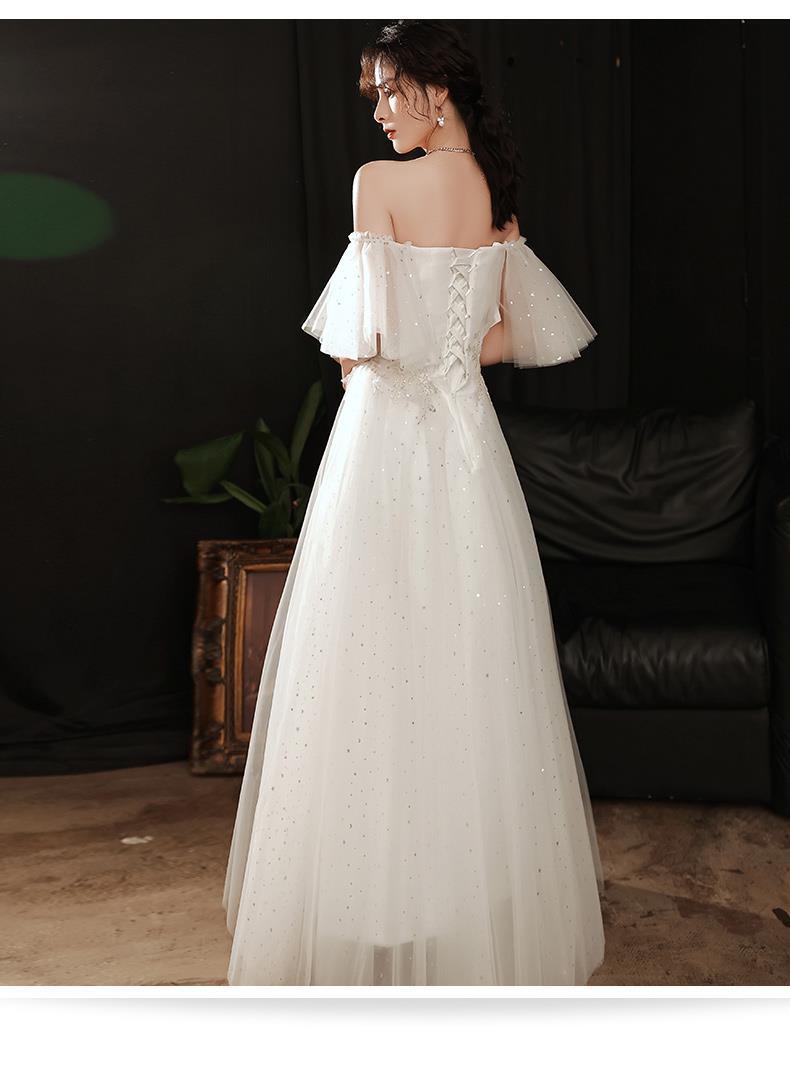 贞溪仙气白色晚礼服女新款名媛高端宴会气质长款主持人学生艺考毕业