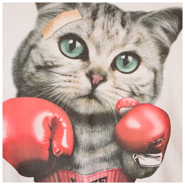 宝凡柏原创手绘拳击猫咪短袖t恤棉印花可爱卡通卖萌男女情侣亲子装