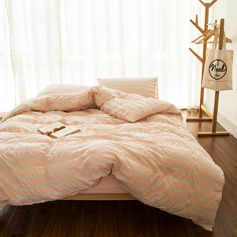 蹑云坊 泡泡纱四件套纯棉 夏季100全棉长绒棉简约酒店宿舍裸睡家纺床