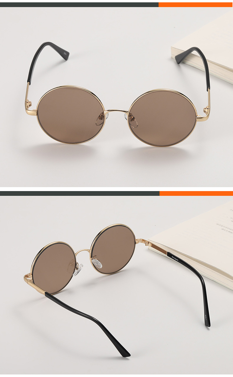 天然水晶眼镜男石头镜复古圆形茶色太阳眼镜墨镜男太子镜金色直径50浅