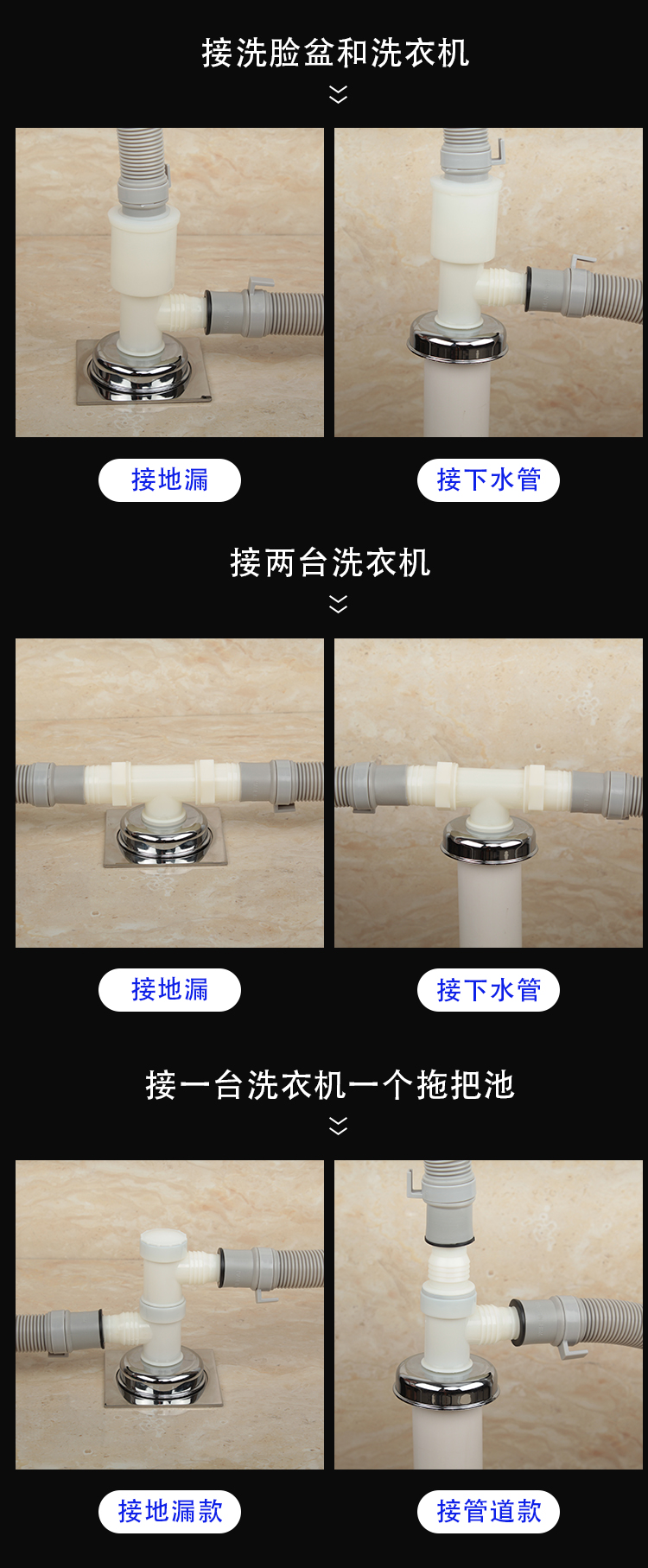 洗衣机下水道排水管地漏三通接头二接口双两用防臭器卫生间盖824大头