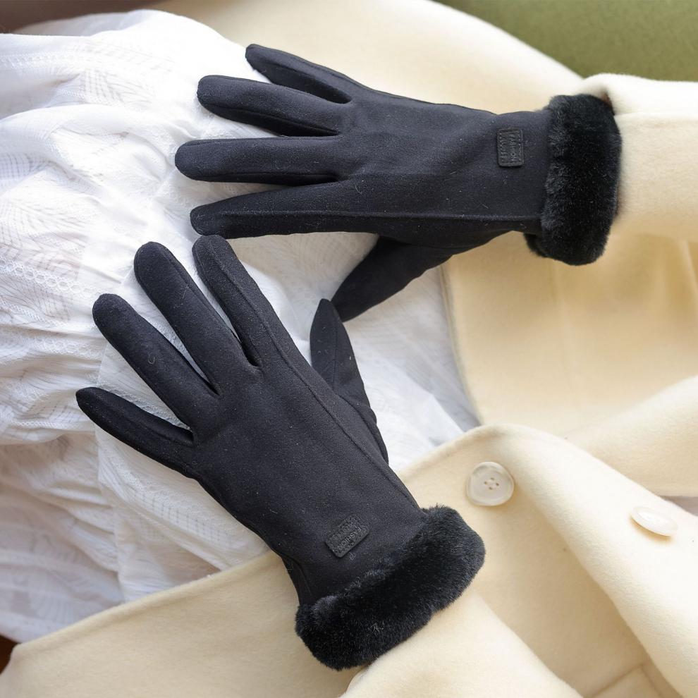 弗尼蒂罗手套女式毛口加绒保暖加厚手套可触屏开车户外骑行棉手套毛口