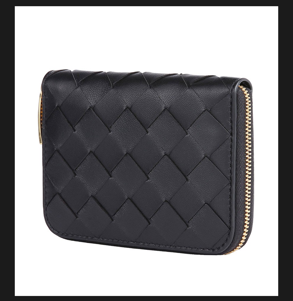 bottegaveneta葆蝶家bv经典皮革编织拉链钱包零钱包黑色