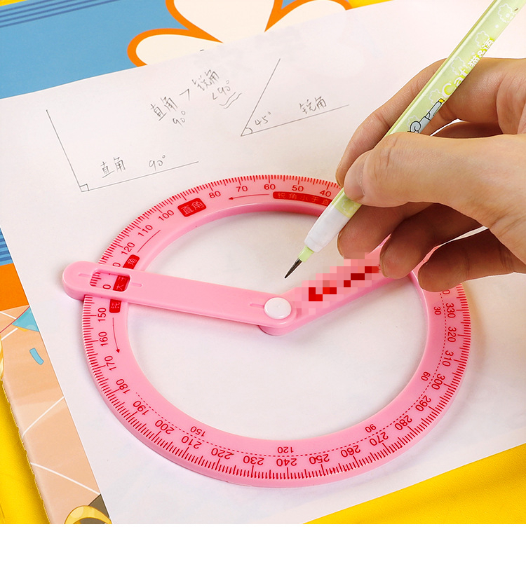 善知shands量角器小学生四年级教具360度全圆学生用角度尺活动角多