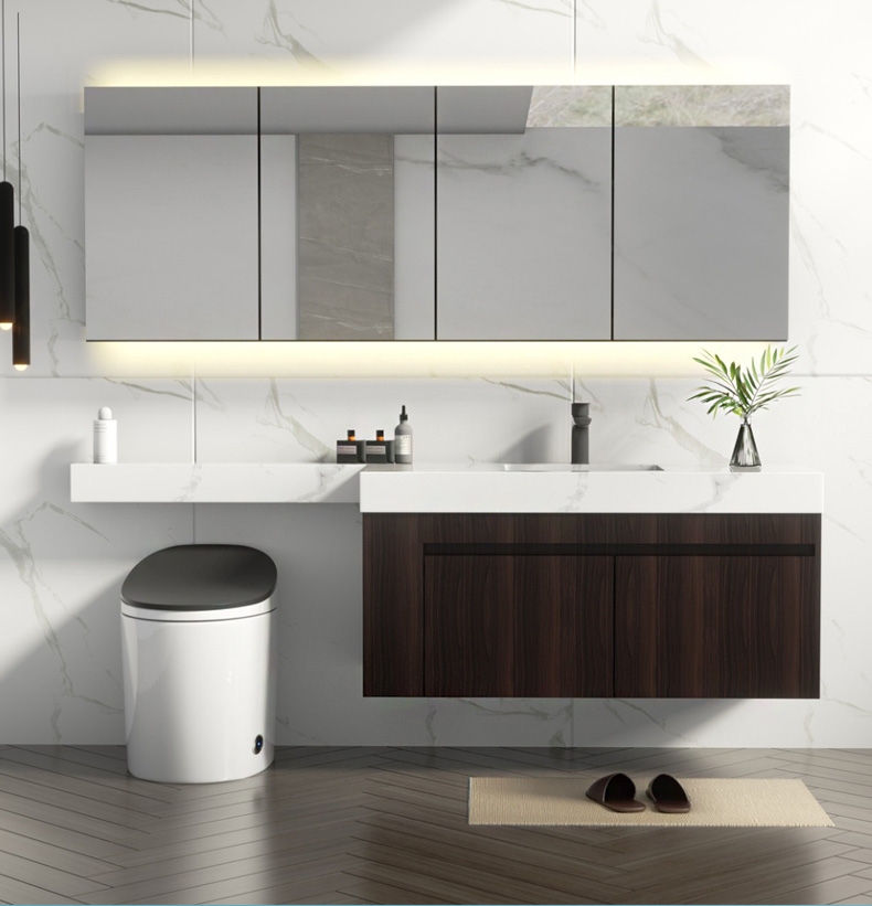 定制浴室柜镜柜组合岩板大理石马桶一体延长洗手脸盆现代中式一体06米