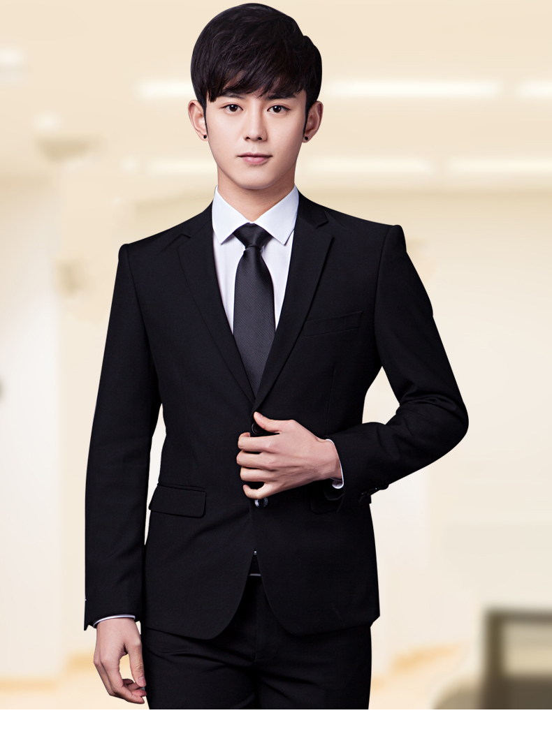 罗蒙西服套装男士三件套正装职业商务青少年修身西装伴郎新郎结婚礼服