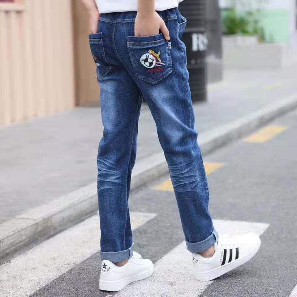 牛仔裤春秋款加绒加厚宽松直筒男大童长裤中大童男孩单裤儿童裤子黑色