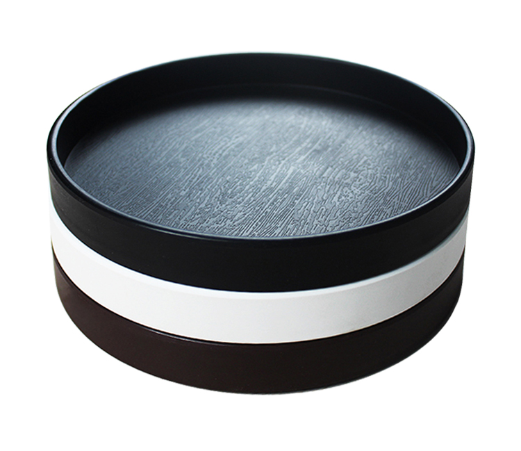 塑料茶盘圆型塑料托盘圆形花盆黑色家用放茶杯小茶盘酒店创意北欧密胺