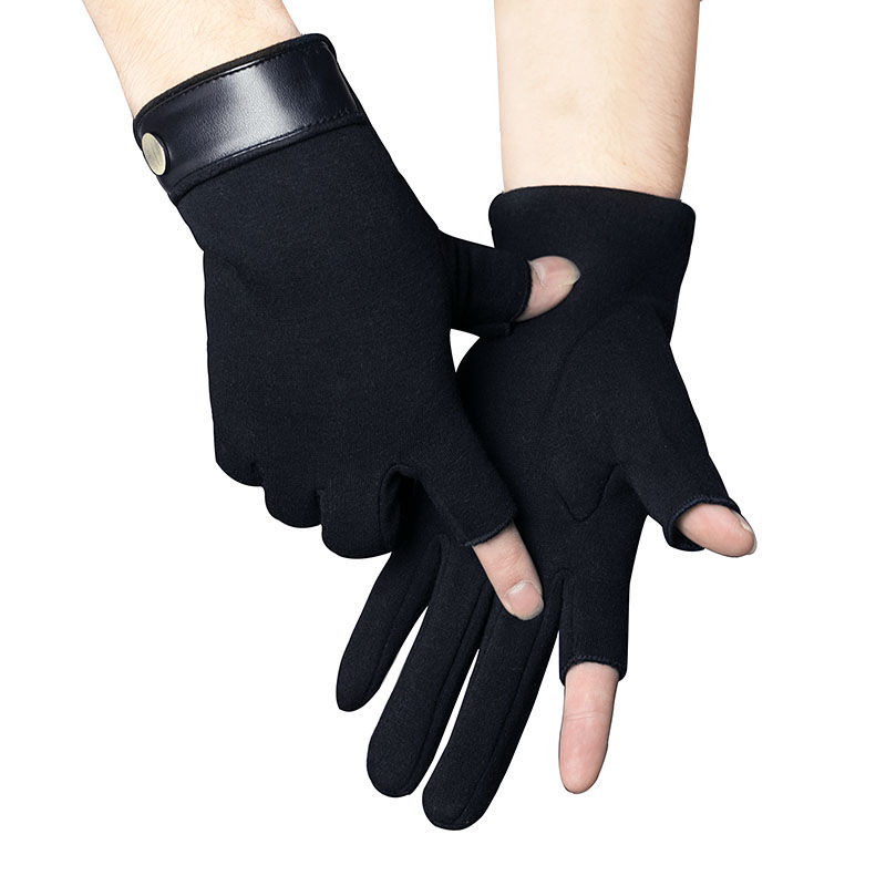 户外高档外卖骑手快递员露指手套男冬季半指加绒保暖骑行开车写字钓鱼