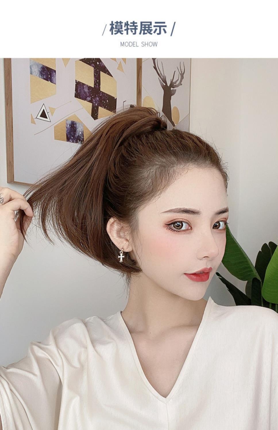 超短马尾假发女 抓夹式短款直发假马尾 网红微卷自然辫子仿真假发 浅