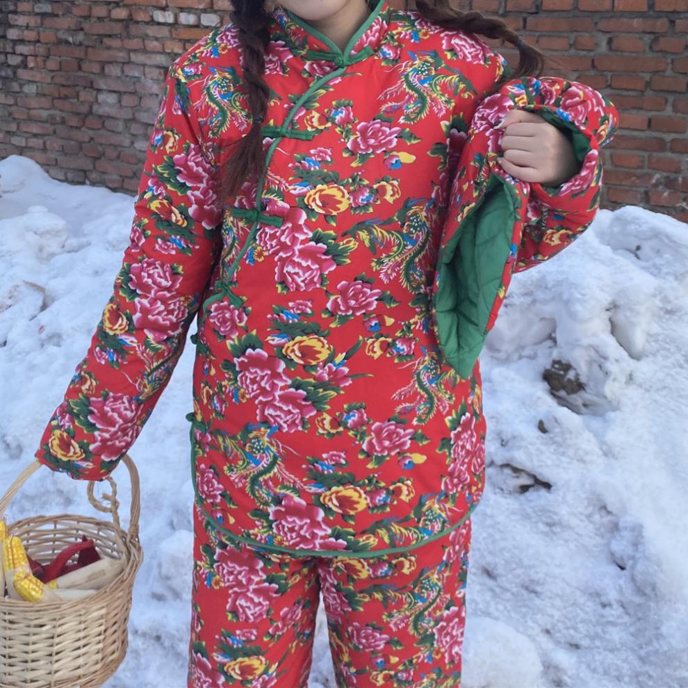东北大红花棉袄女中国风冬季加厚夹棉外套复古上衣民族风棉衣棉袄棉服