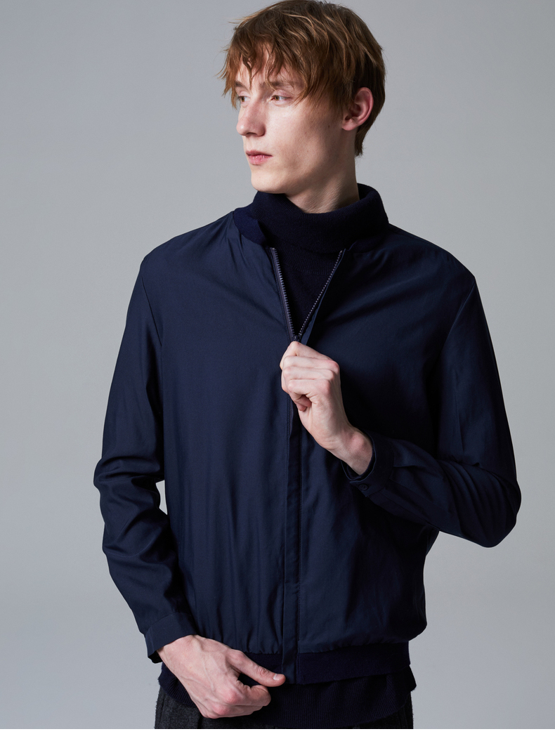 blue erdos男装 秋冬螺纹收口拉链男短款夹克上衣 深蓝 185/104a