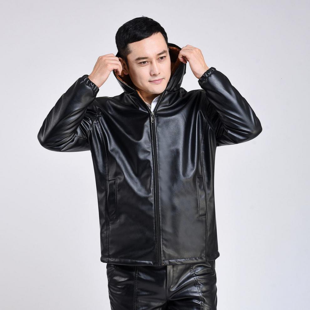 维玛罗皮衣男外套冬季加绒加厚宽松防油防水代驾骑行皮衣皮裤套装男