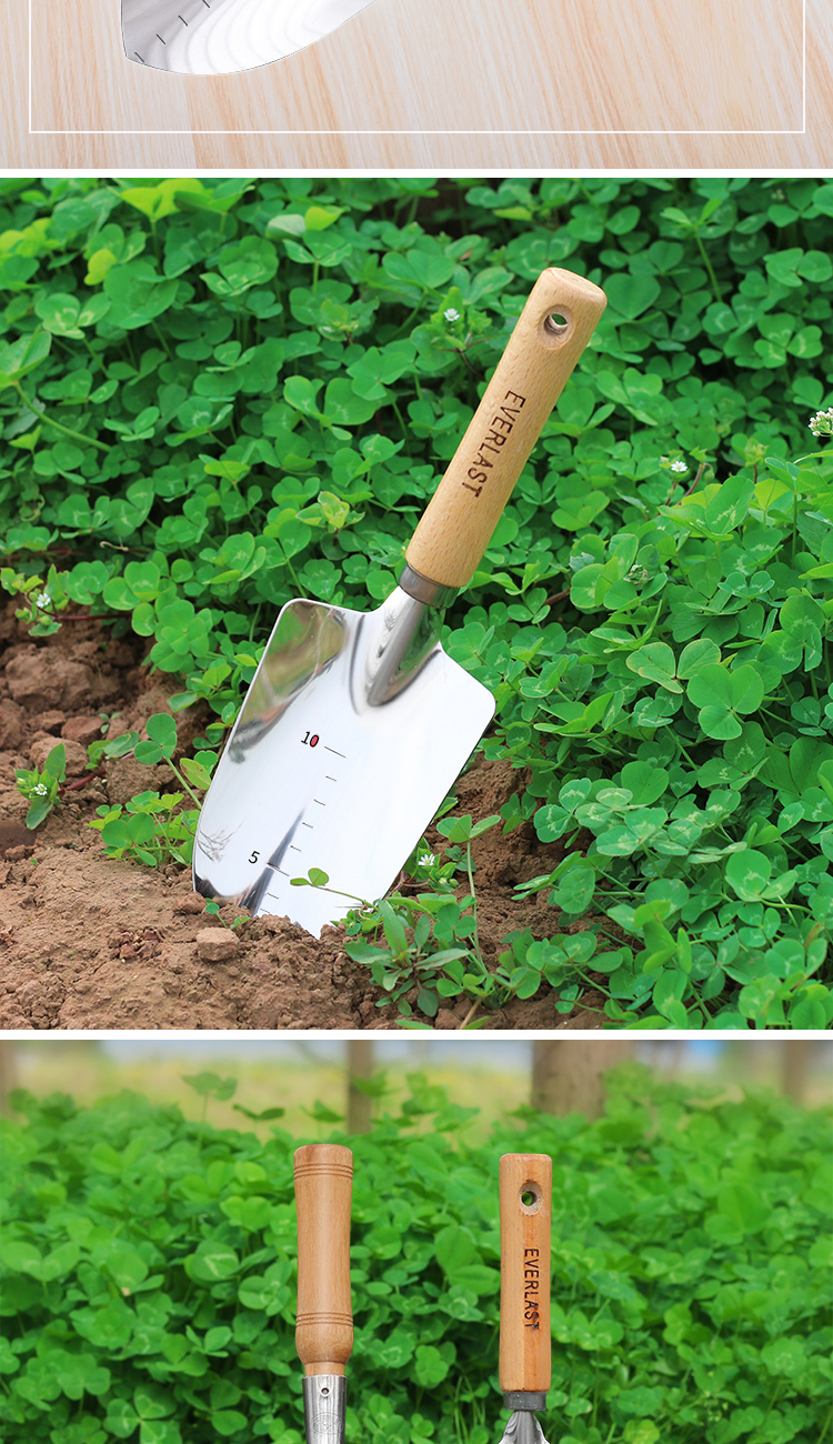 不锈钢花铲加厚小铲子园艺工具种花小铁铲松土种菜花园铲家用养花
