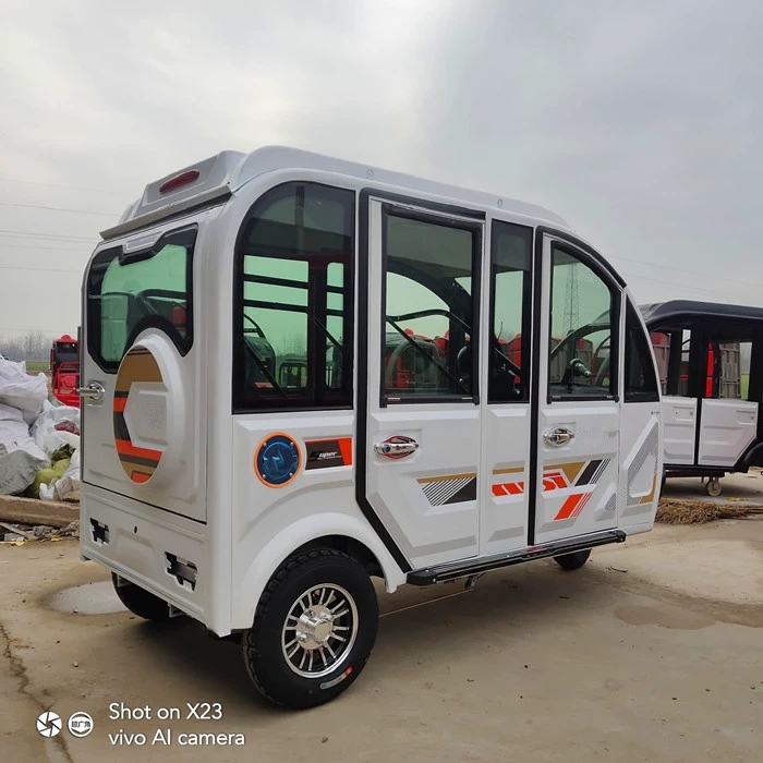 新款六座全封闭家用电动三轮车载客老人接送小孩带棚装铅酸锂电池 六