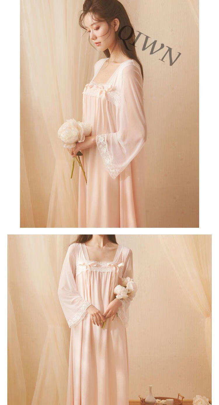 古装睡衣宫廷风汉服睡裙女春秋舒适长袖古风风齐胸襦裙方领可爱仙女