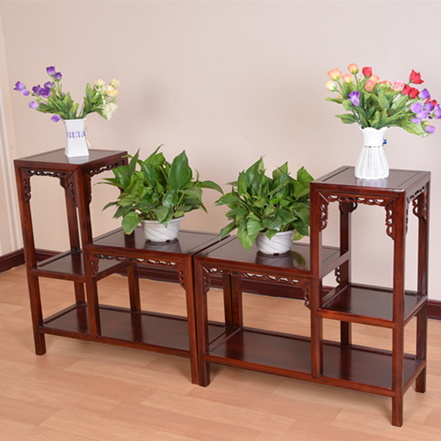 盆景架实木花架客厅榆木吊兰地面花盆多层中式家用室内架子绿萝盆景长