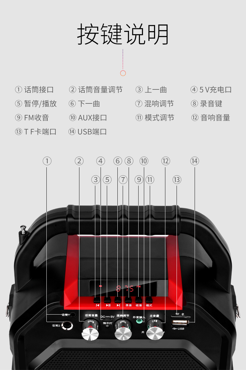 爱歌s28蓝牙音箱k歌户外广场舞重低音炮家用便携式迷你小型音响 标配