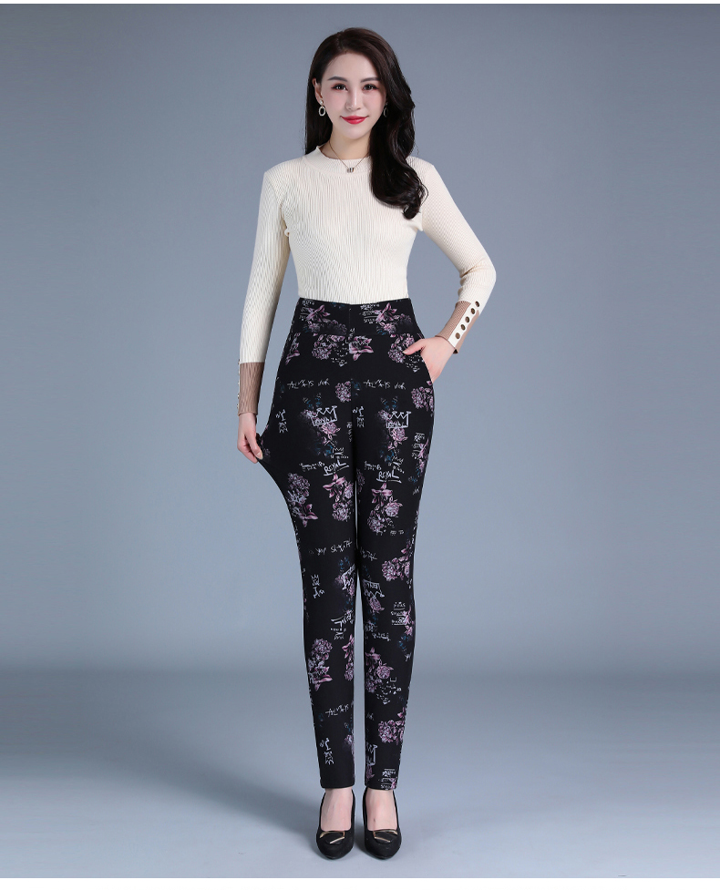 驼绒棉裤妈妈棉裤外穿加绒加厚中老年女花裤东北保暖裤高腰直筒弹力