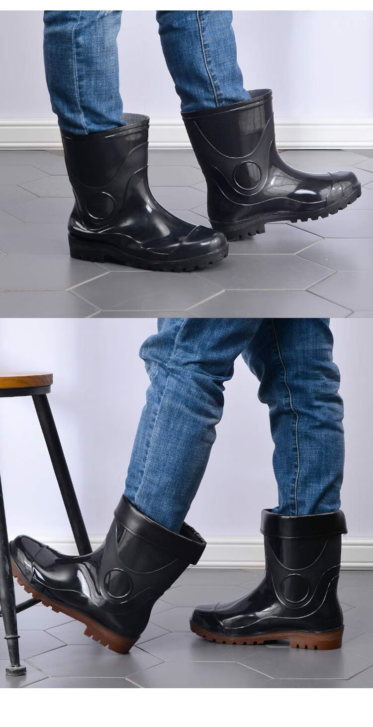 道花途水鞋男高筒雨靴男短筒雨鞋男款中筒耐磨工地洗车牛筋底防水靴