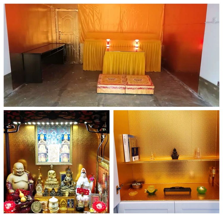 佛教贴纸佛龛背景装饰贴纸佛堂金纸自粘金箔佛教墙贴不干胶铜钱纹土豪