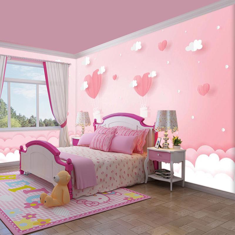 儿童主题壁纸凯蒂猫壁画女孩粉色公主房卧室墙纸kitty猫装饰墙布 浮雕