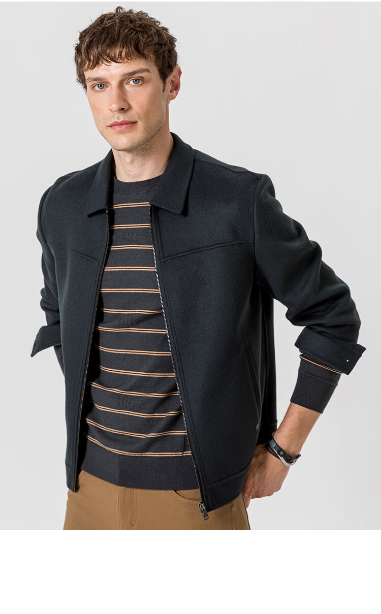 迪柯尼2021冬新款羊绒羊毛外套双面呢男士经典翻领夹克蓝绿17092a