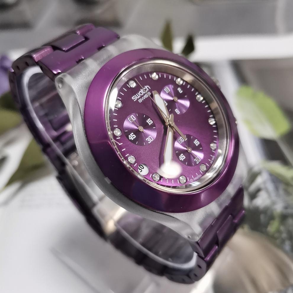 斯沃琪swatch瑞士手表中性铝带超轻三眼多功能大表盘石英手表黑色