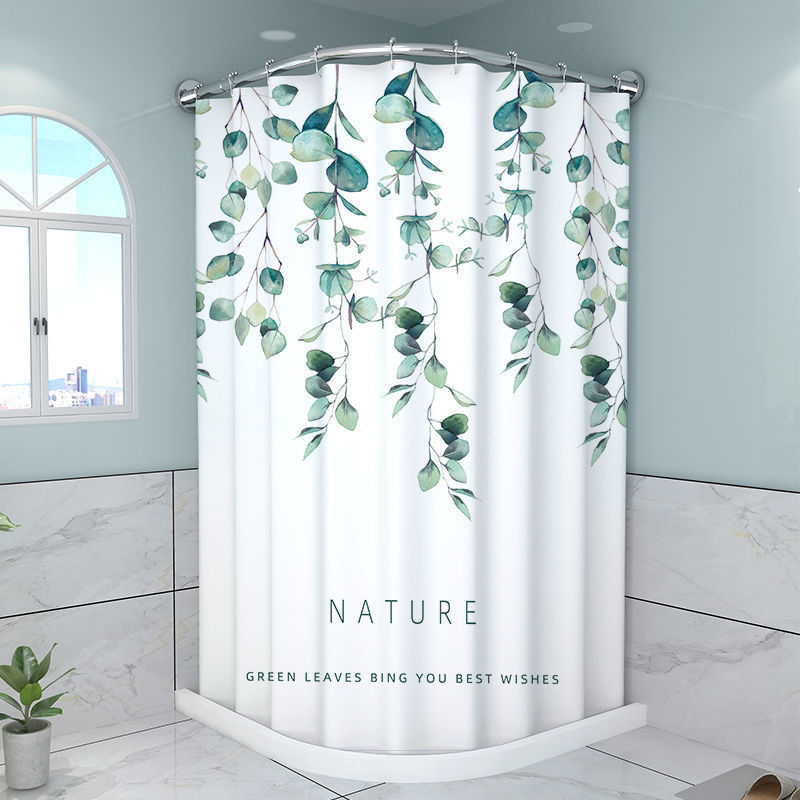 磁性浴帘套装免打孔弧形浴帘杆卫生间浴室隔断帘加厚防水布淋浴房u杆