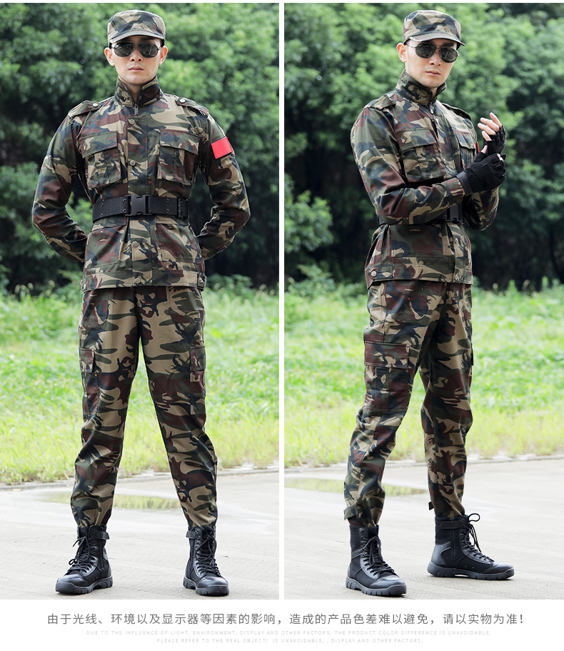 新式迷彩服套装男纯棉耐磨军迷服装野战军训服女款加厚迷彩工作服黑色