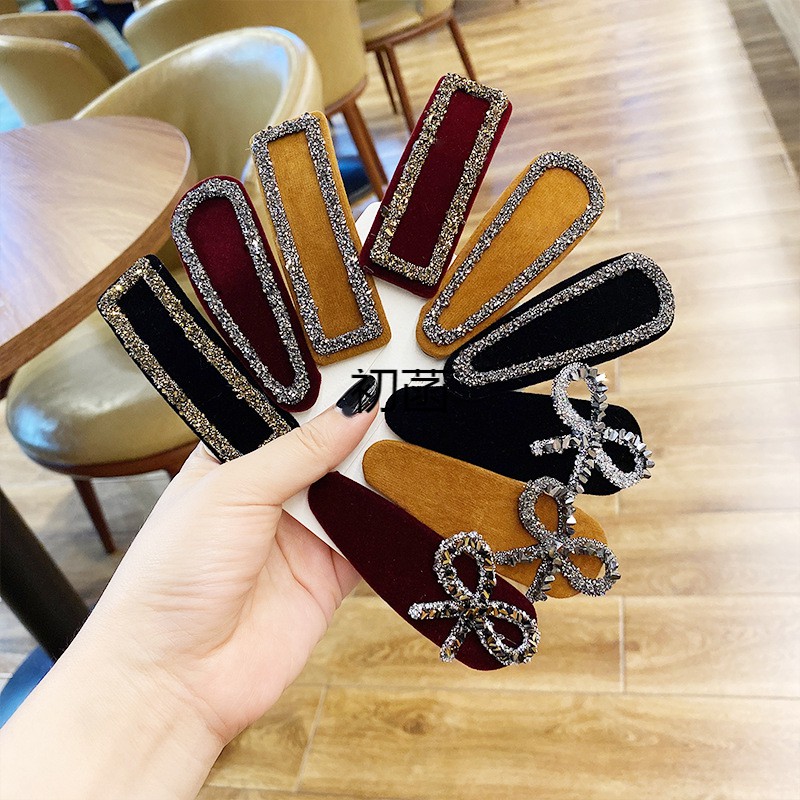 2020韩版大气发夹几何形水晶醋酸蝴蝶结头夹bb夹顶夹 黑色三角发夹