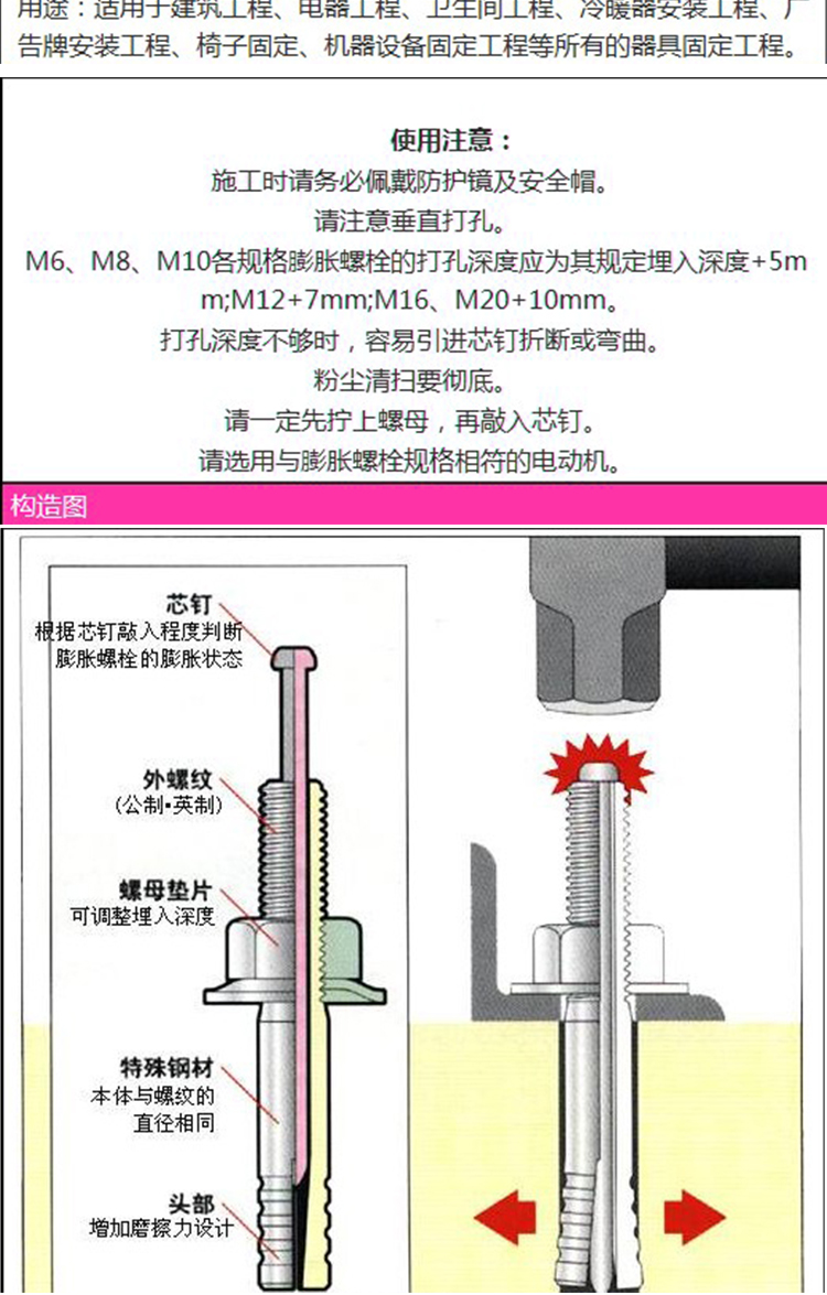 一钉得锤击胀管膨胀栓击芯敲击式壁虎胀钉螺栓螺丝一钉得膨胀栓 m12*