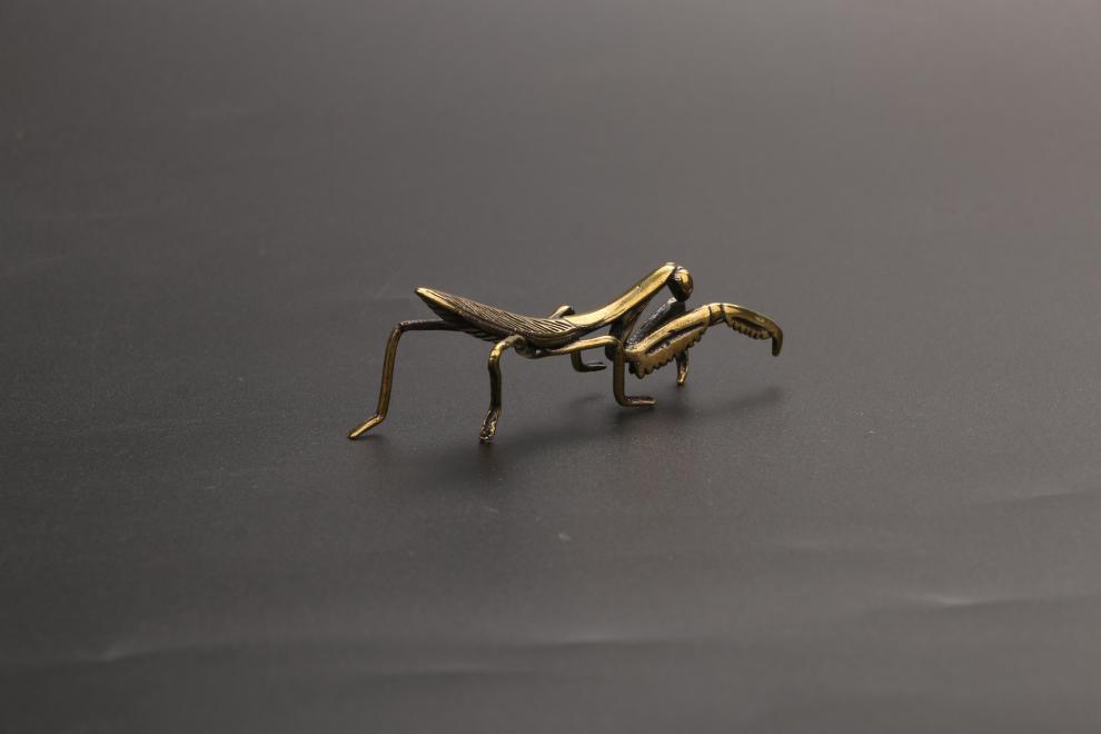 zcqbcy铜螳螂小摆件茶道铜茶宠实心铜昆虫仿古铜微雕古玩铜器铜艺小